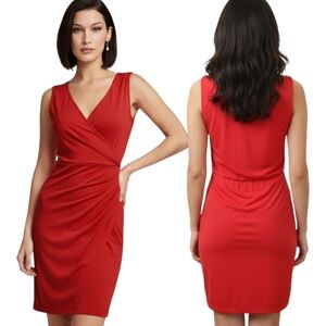 WALTER BAKER Red Sleeveless Faux Wrap Dress - Size S